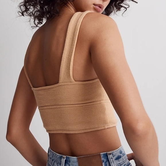 Madewell Cutout Knot-Front Crop Tank Top in Dried Straw size XS NWT NJ776 - Picture 3 of 11